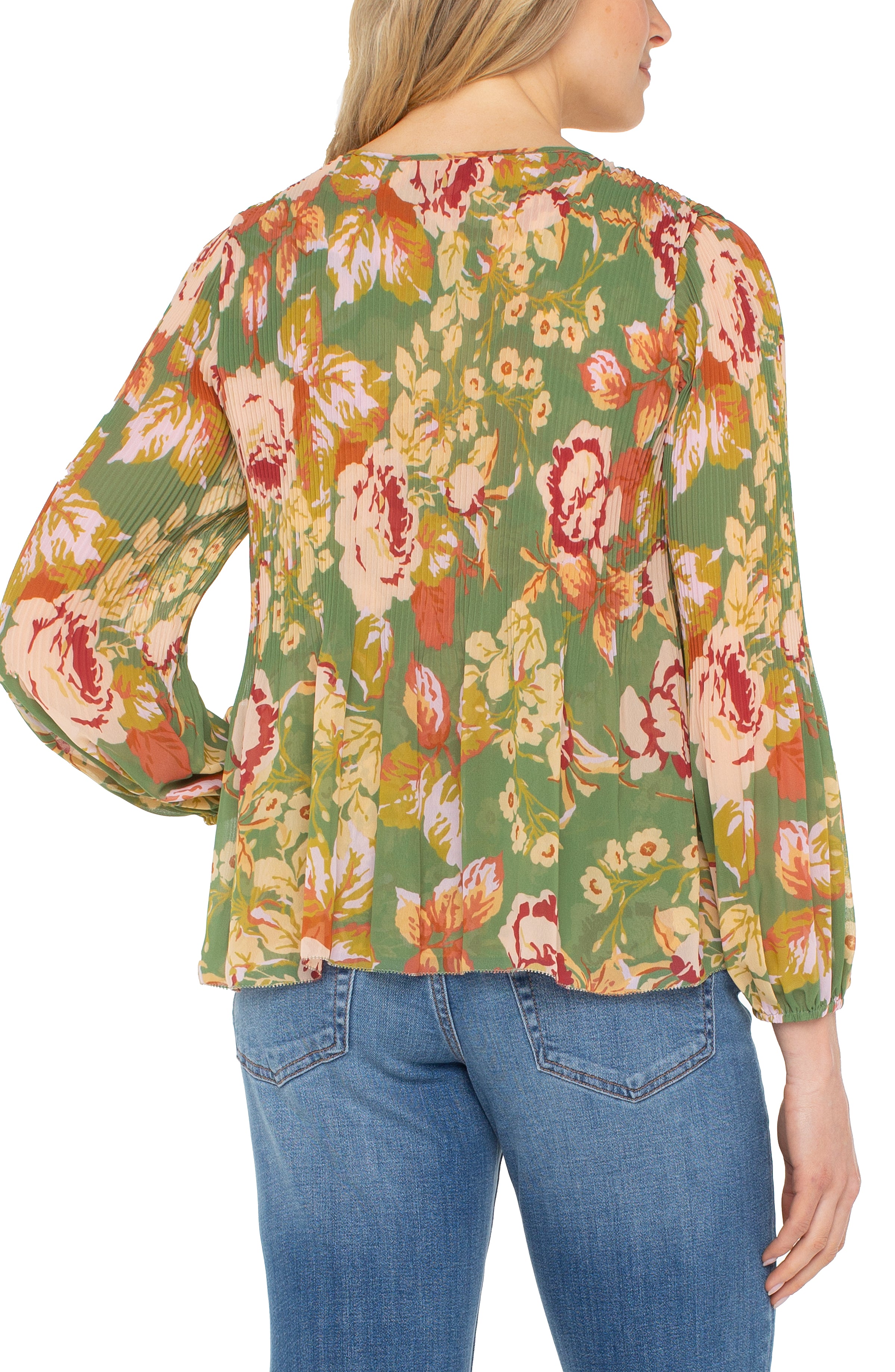 Liverpool Long Sleeve V-Neck Pleated Top at Ooh La La! in Grapevine TX 76051
