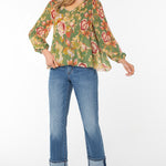Liverpool Long Sleeve V-Neck Pleated Top at Ooh La La! in Grapevine TX 76051