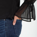 Liverpool Long Sleeve Ruffle Front Chiffon Blouse in Black at ooh la la! in Grapevine TX 76051