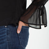 Liverpool Long Sleeve Ruffle Front Chiffon Blouse in Black at ooh la la! in Grapevine TX 76051