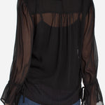 Liverpool Long Sleeve Ruffle Front Chiffon Blouse in Black at ooh la la! in Grapevine TX 76051