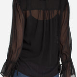 Liverpool Long Sleeve Ruffle Front Chiffon Blouse in Black at ooh la la! in Grapevine TX 76051
