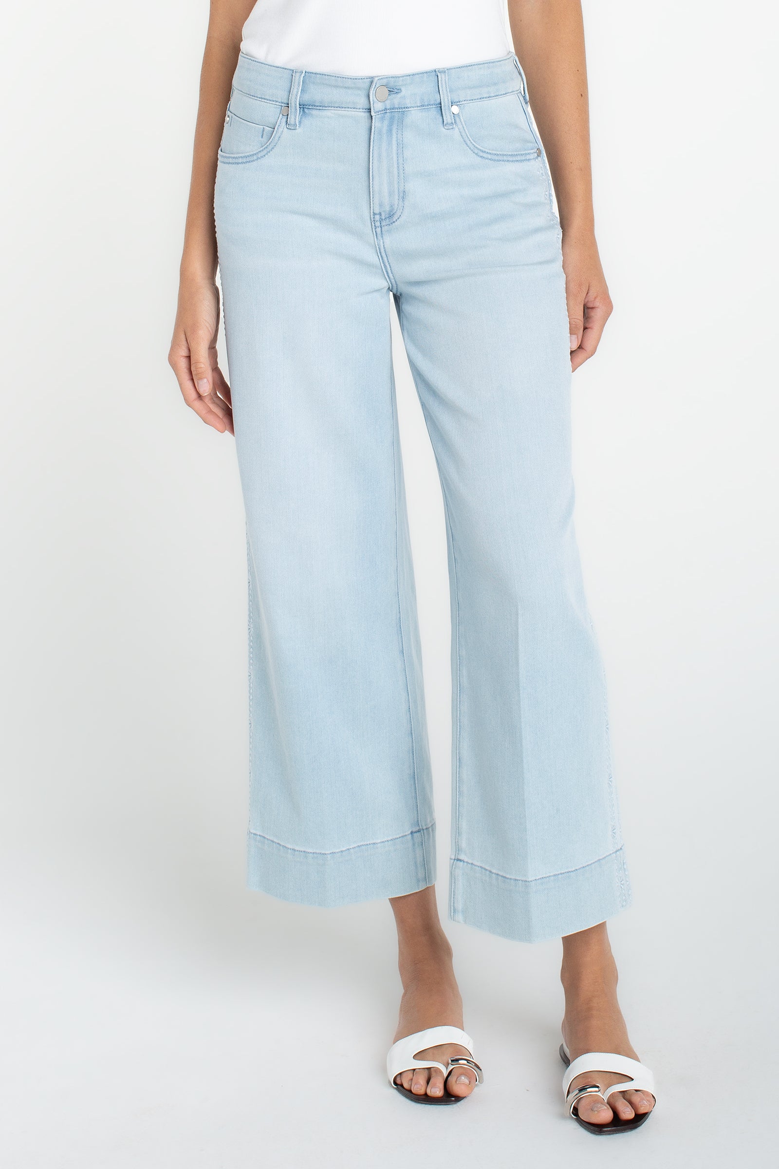 Liverpool Stride Crop Wide Leg with Embroidered Side Seam at ooh la la! in Grapevine TX 76051