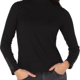 Long Sleeve Mock Neck Knit Top W/ Button Detail at Ooh La La! in Grapevine TX 76051
