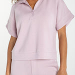 Liverpool Knit Half Zip Popover Top in Lilac Shadow at ooh la la! in Grapevine TX 76051