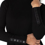 Long Sleeve Mock Neck Knit Top W/ Button Detail at Ooh La La! in Grapevine TX 76051