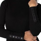 Long Sleeve Mock Neck Knit Top W/ Button Detail at Ooh La La! in Grapevine TX 76051