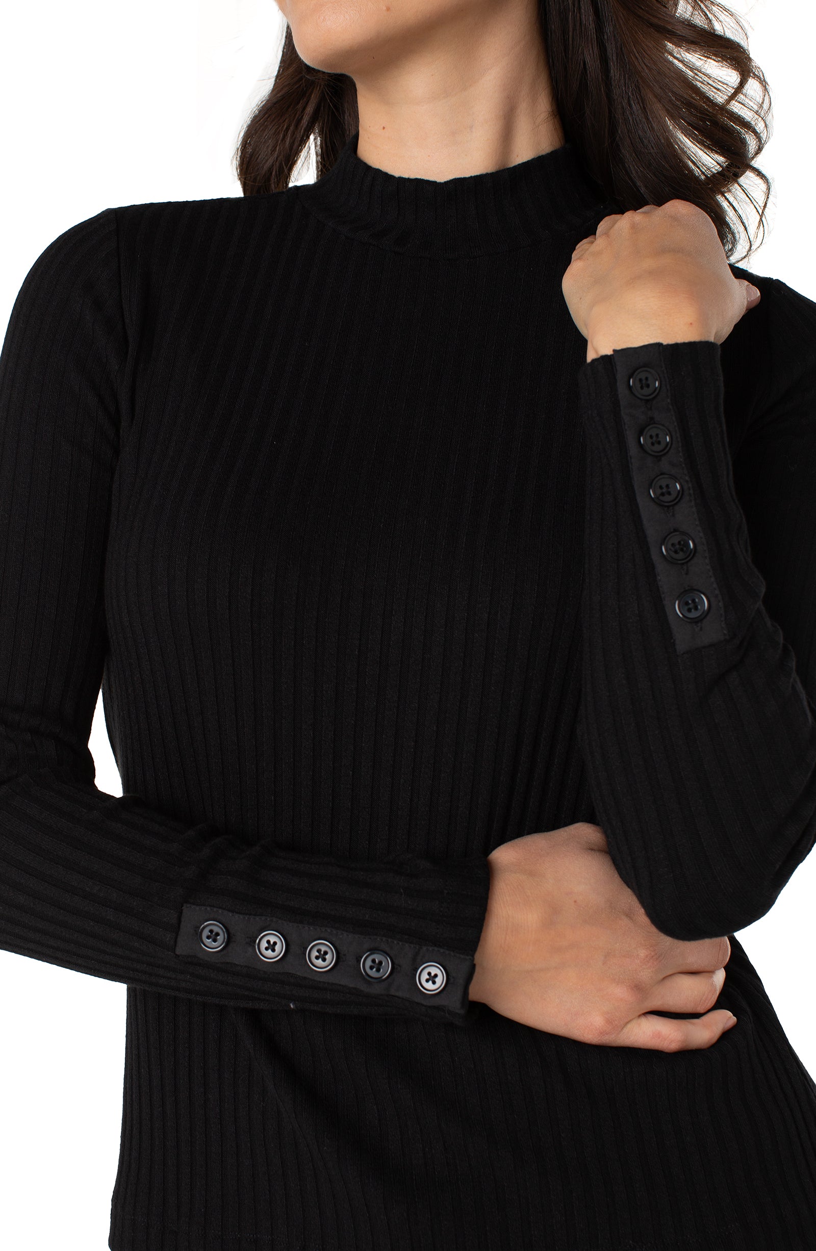 Long Sleeve Mock Neck Knit Top W/ Button Detail at Ooh La La! in Grapevine TX 76051