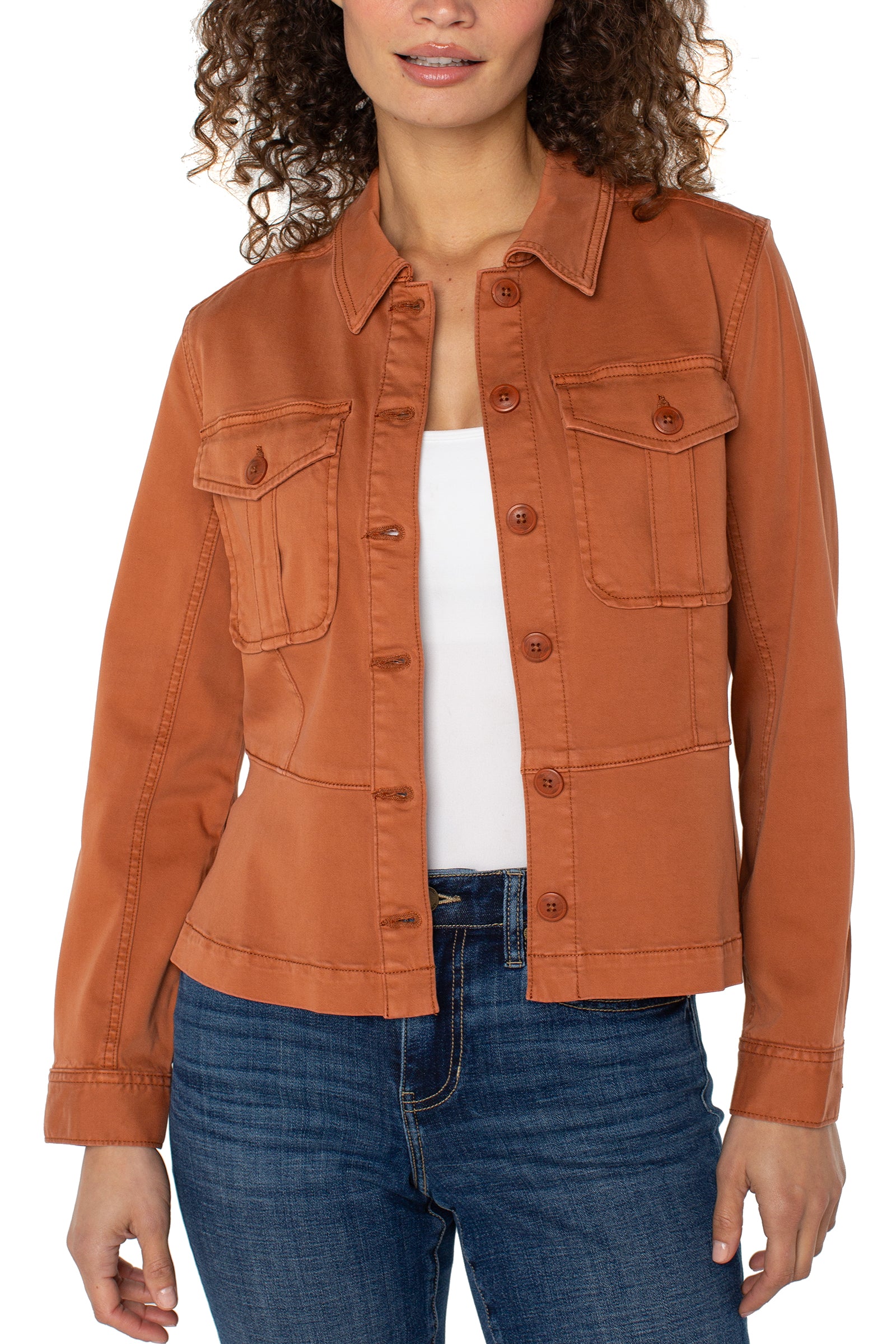 Liverpool Peplum Hem Trucker Jacket at Ooh La La! in Grapevine TX 76051