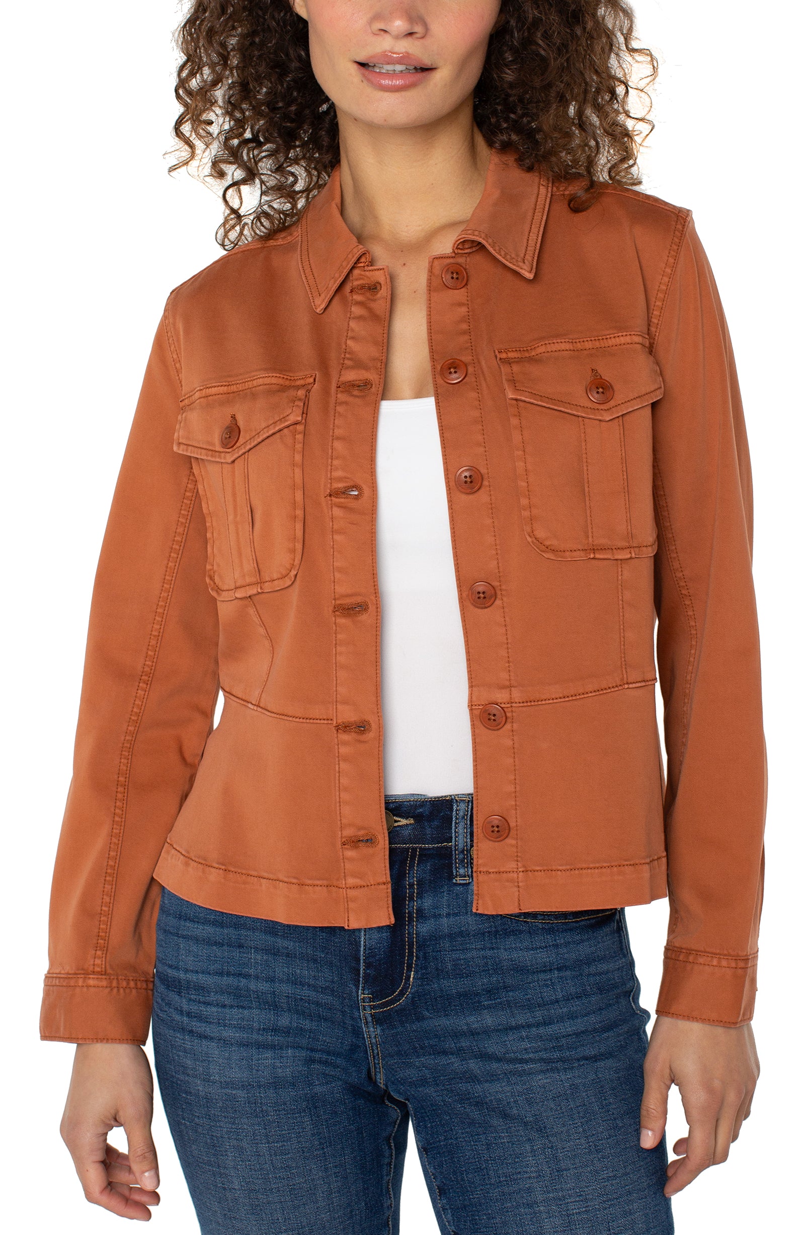 Liverpool Peplum Hem Trucker Jacket at Ooh La La! in Grapevine TX 76051