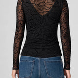Liverpool Long Sleeve Layered Mesh Top in black at ooh la la! in Grapevine TX 76051