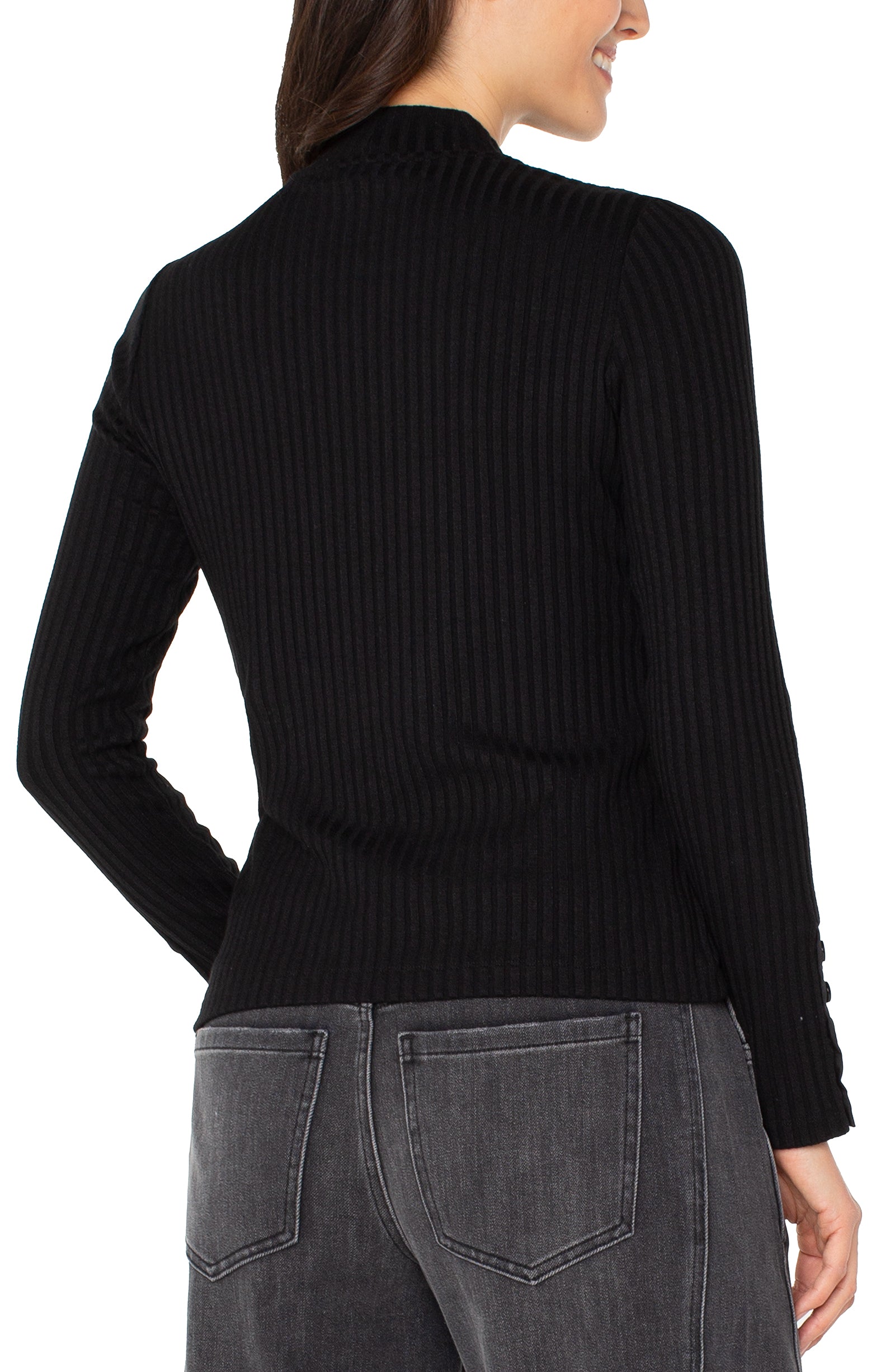 Long Sleeve Mock Neck Knit Top W/ Button Detail at Ooh La La! in Grapevine TX 76051