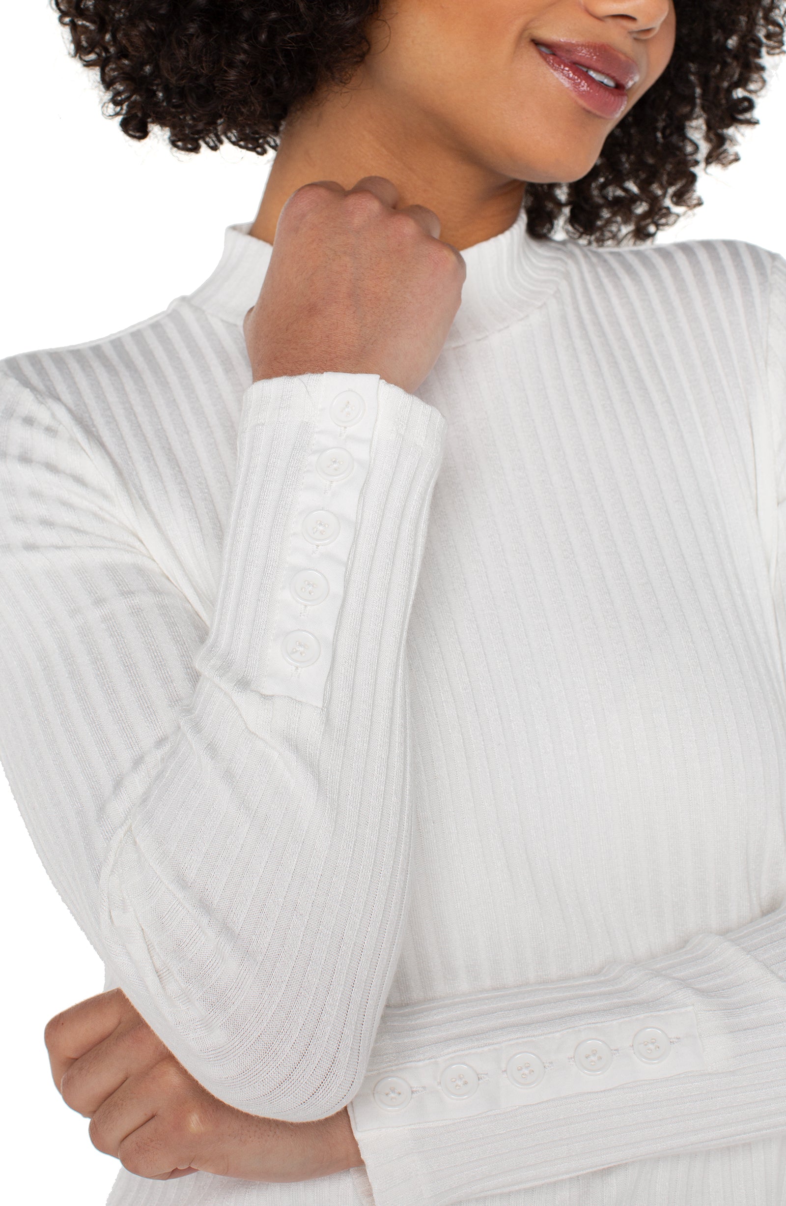 Long Sleeve Mock Neck Knit Top W/ Button Detail at Ooh La La! in Grapevine TX 76051