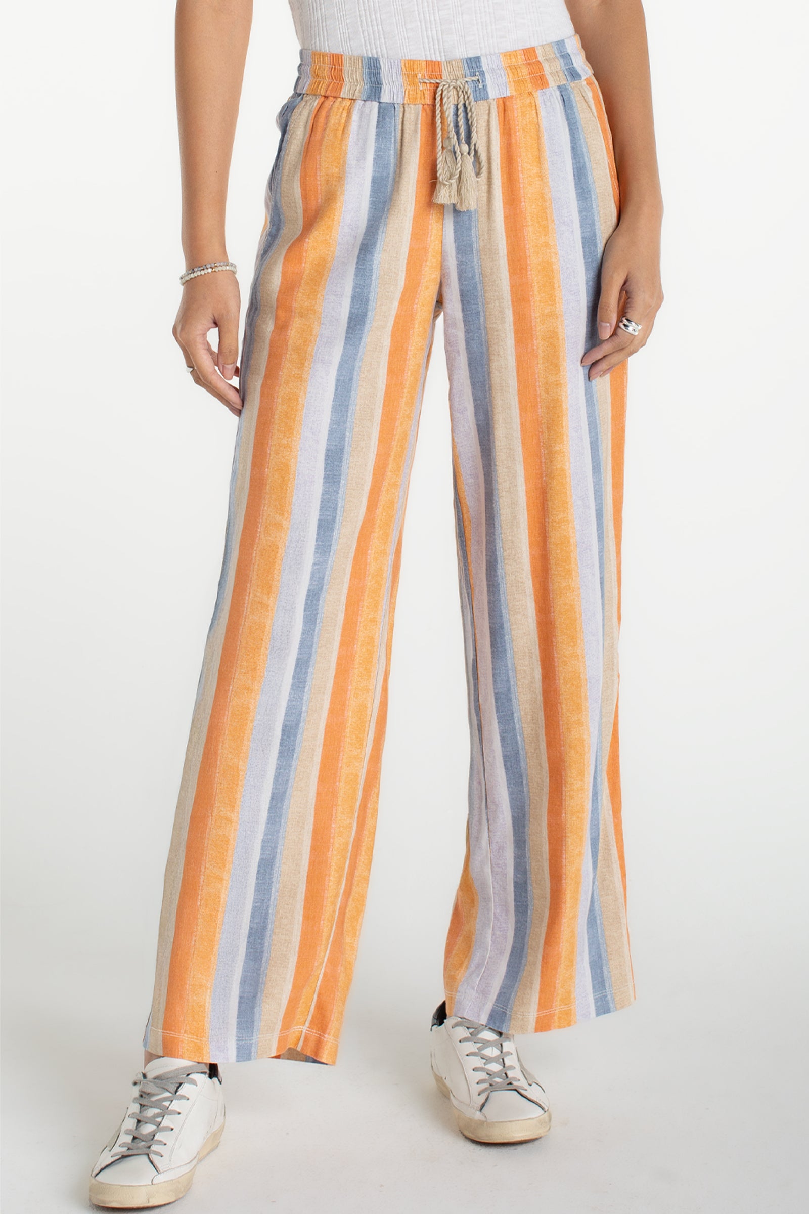 Liverpool Drawstring Pull-On Wide Leg Striped Pants at ooh la la! in Grapevine TX 76051
