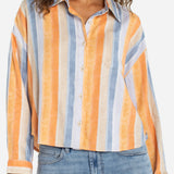 Liverpool button down, striped long sleeve shirt, women's stretch woven shirt, multi-stripe blouse, professional casual top, linen-look shirt, relaxed fit button up, LM8K43MLP30.
ooh la la! in Grapevine TX 76051