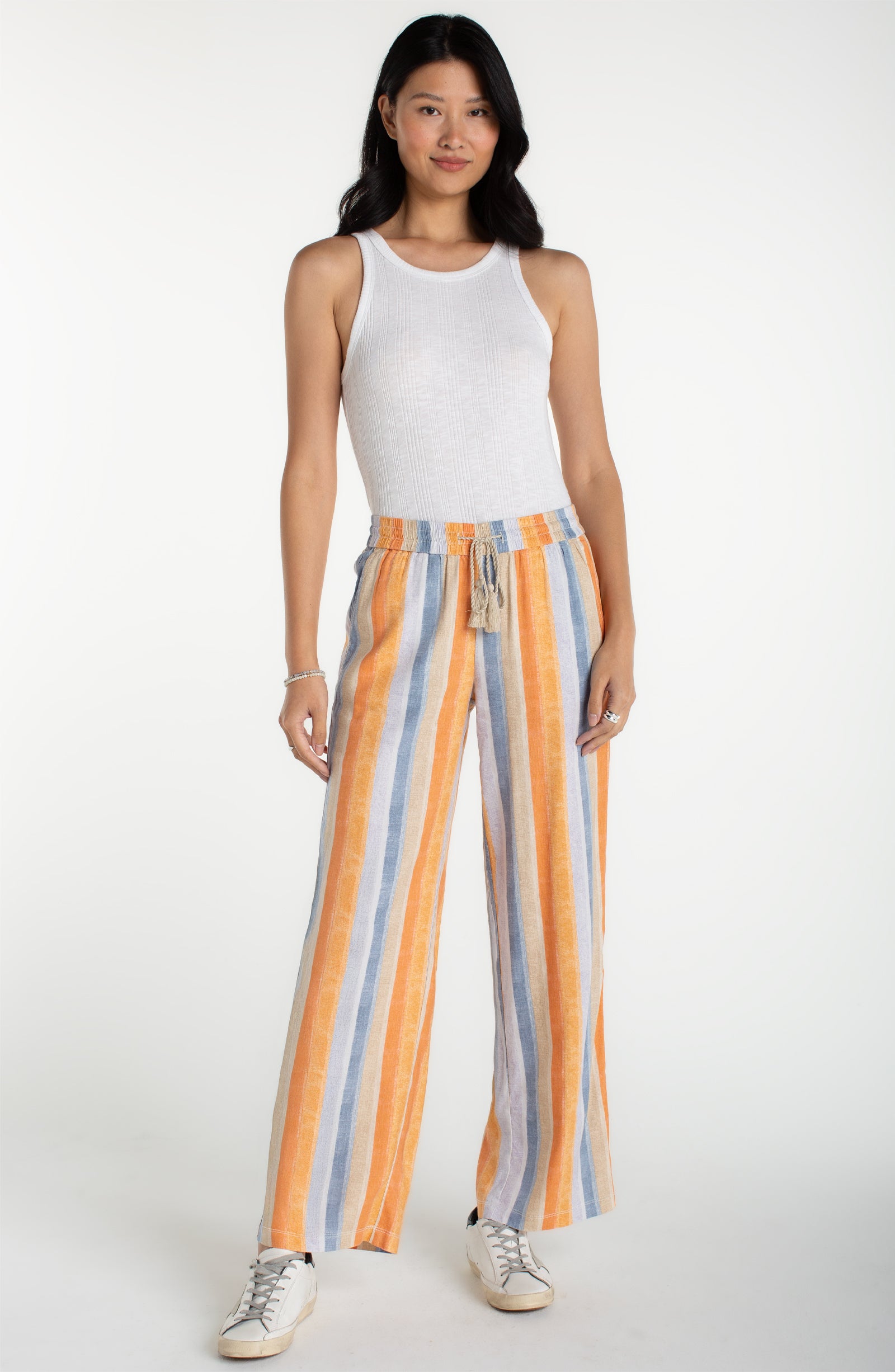Liverpool Drawstring Pull-On Wide Leg Striped Pants at ooh la la! in Grapevine TX 76051