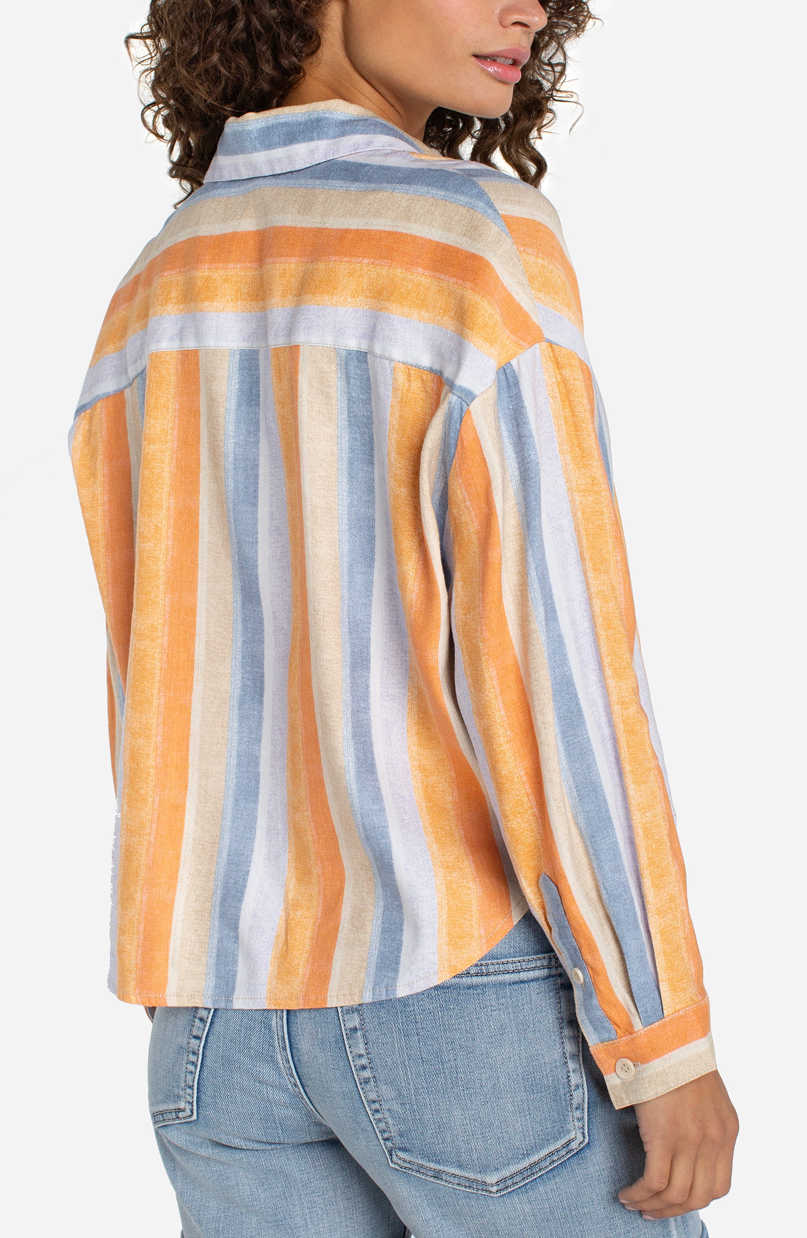 Liverpool button down, striped long sleeve shirt, women's stretch woven shirt, multi-stripe blouse, professional casual top, linen-look shirt, relaxed fit button up, LM8K43MLP30.
ooh la la! in Grapevine TX 76051