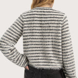Liverpool Long Sleeve Boatneck Stripe Knit Top in cream/black stripe at ooh la la! in Grapevine TX 76051