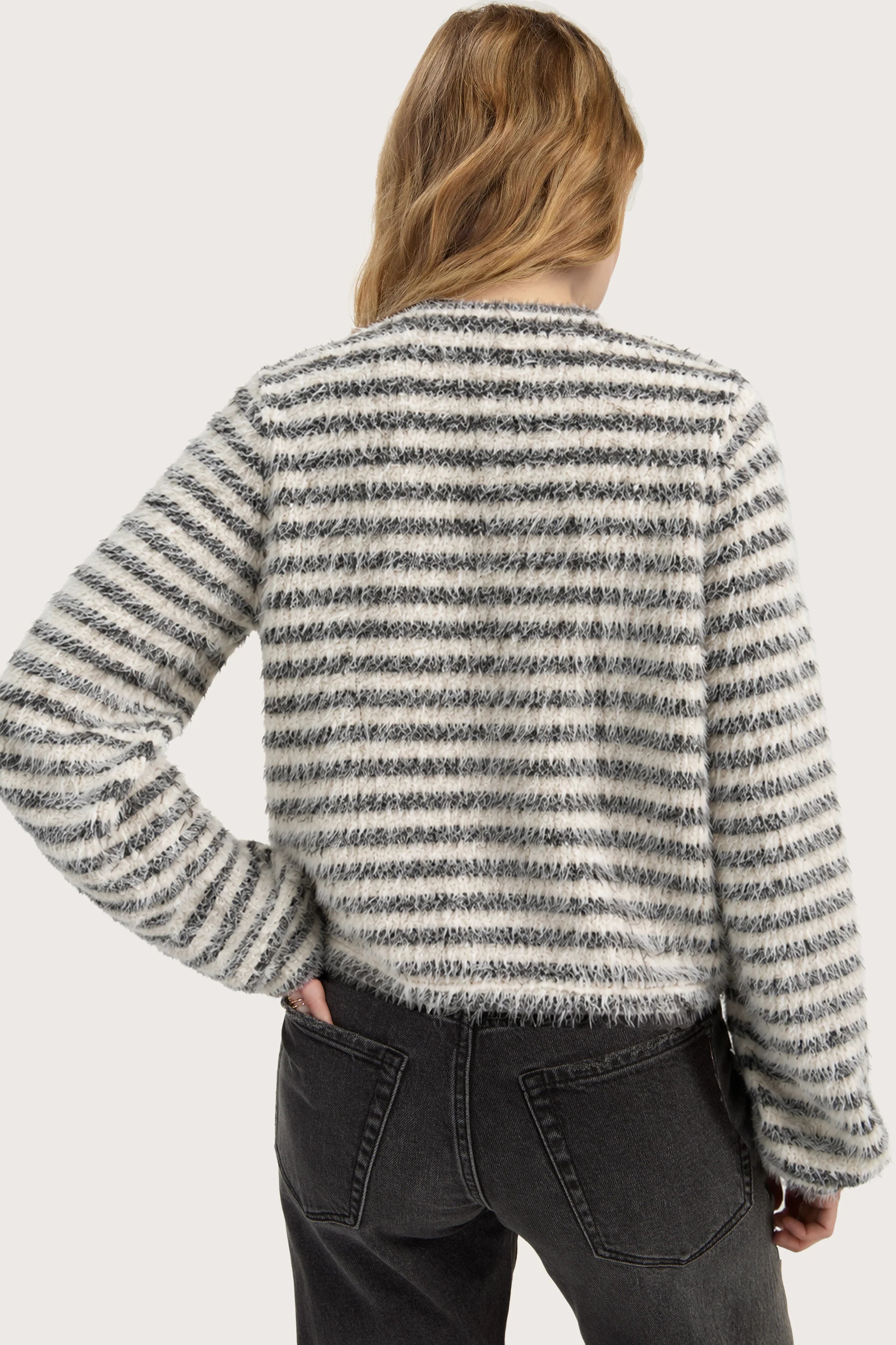Liverpool Long Sleeve Boatneck Stripe Knit Top in cream/black stripe at ooh la la! in Grapevine TX 76051