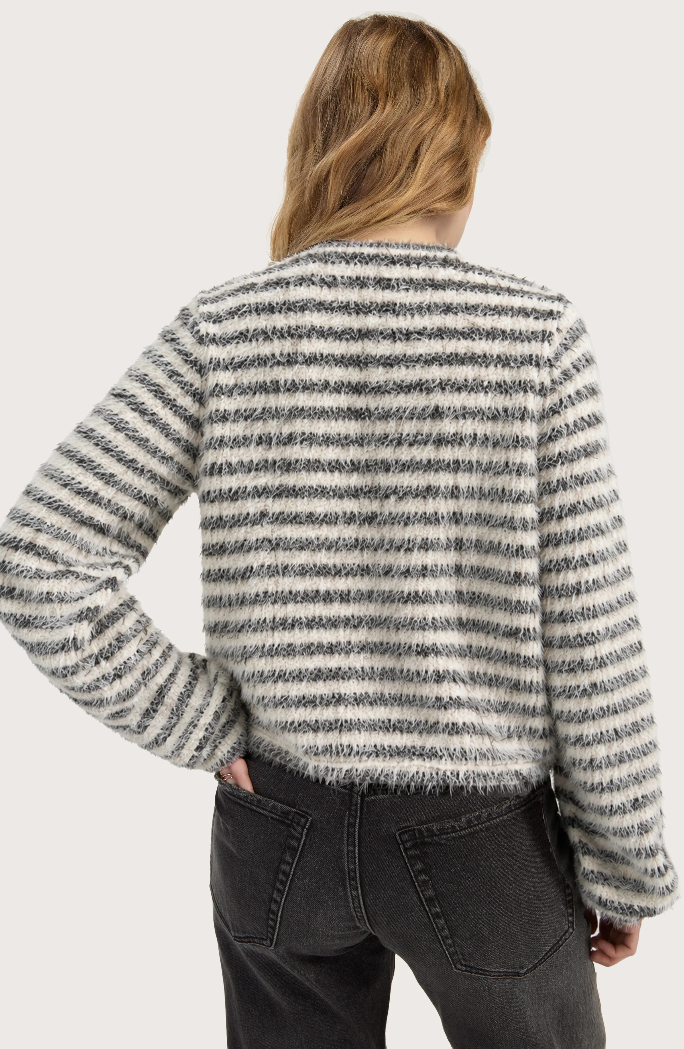 Liverpool Long Sleeve Boatneck Stripe Knit Top in cream/black stripe at ooh la la! in Grapevine TX 76051
