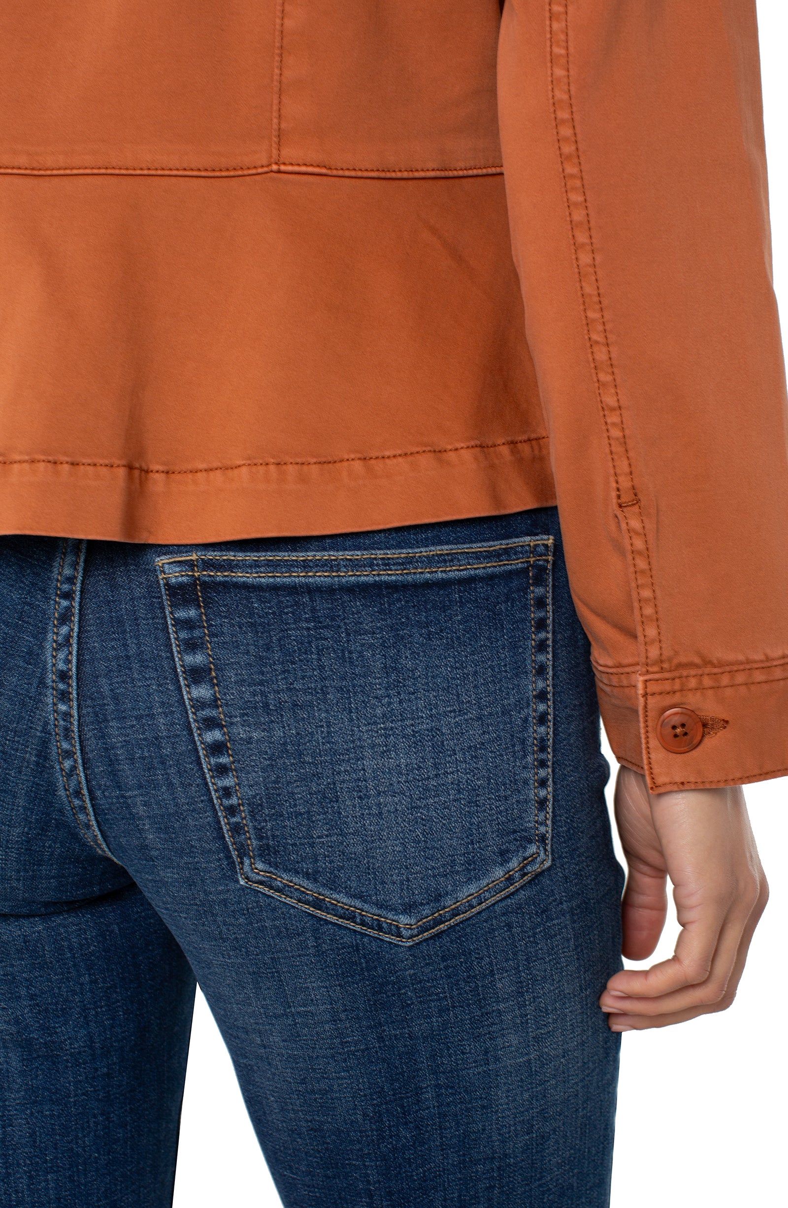 Liverpool Peplum Hem Trucker Jacket at Ooh La La! in Grapevine TX 76051