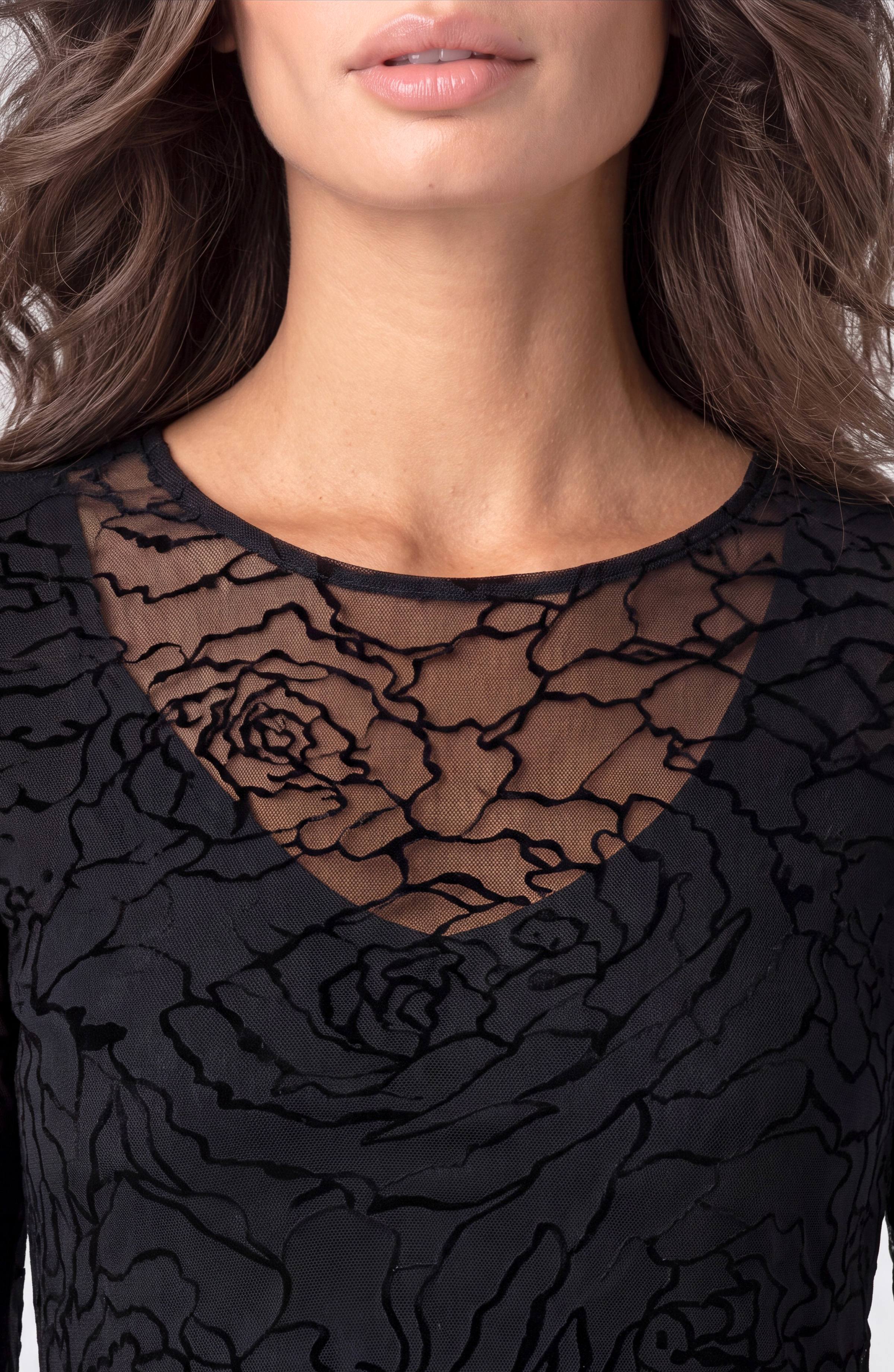 Liverpool Long Sleeve Layered Mesh Top in black at ooh la la! in Grapevine TX 76051
