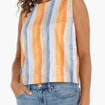 Liverpool Los Angeles, striped shell top, sleeveless blouse, linen look top, stretch woven top, women's summer fashion, button back top, coastal style, LM8K44MLP30, breathable summer shirt.
ooh la la! in Grapevine TX 76051