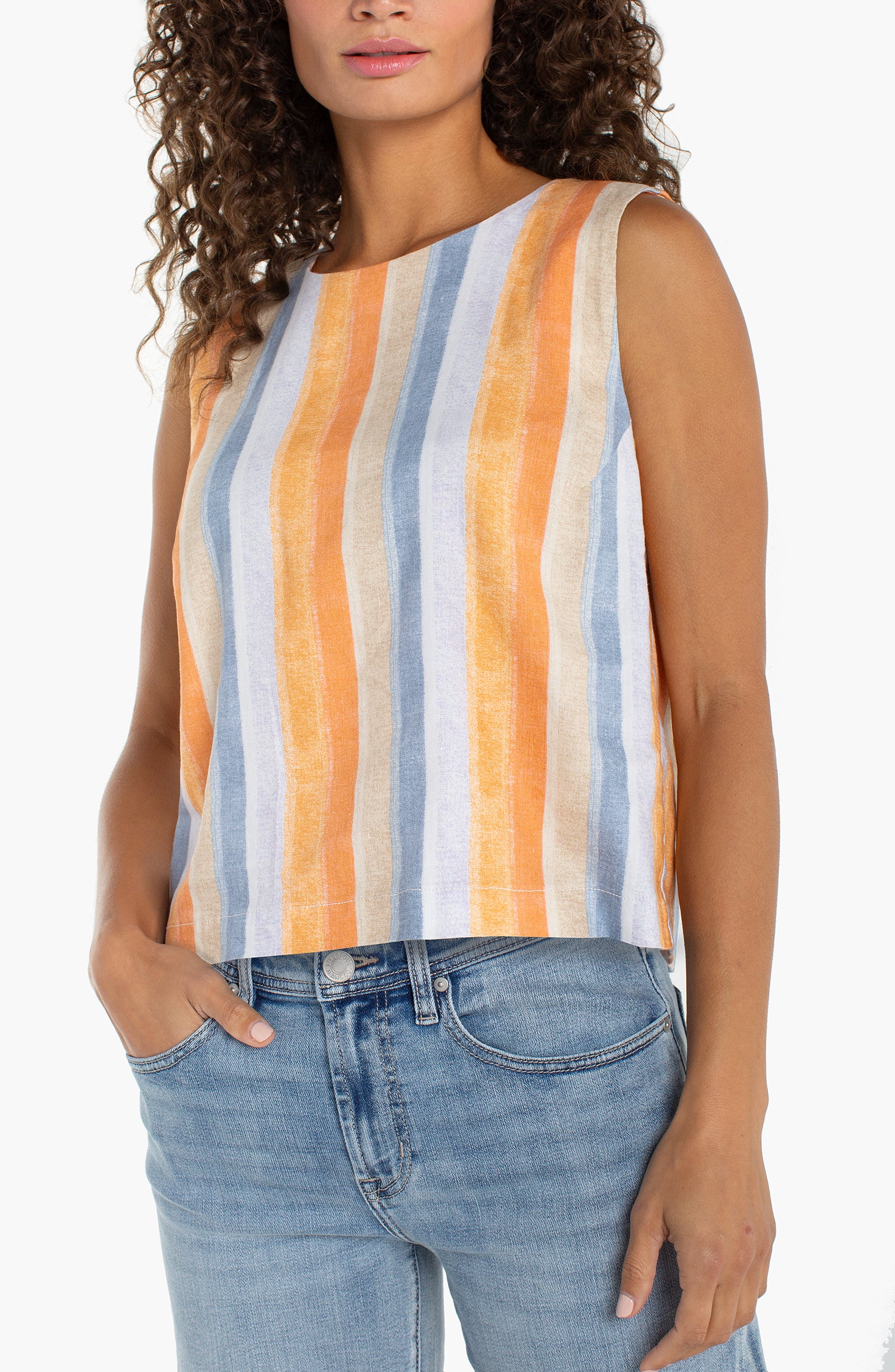 Liverpool Los Angeles, striped shell top, sleeveless blouse, linen look top, stretch woven top, women's summer fashion, button back top, coastal style, LM8K44MLP30, breathable summer shirt.
ooh la la! in Grapevine TX 76051