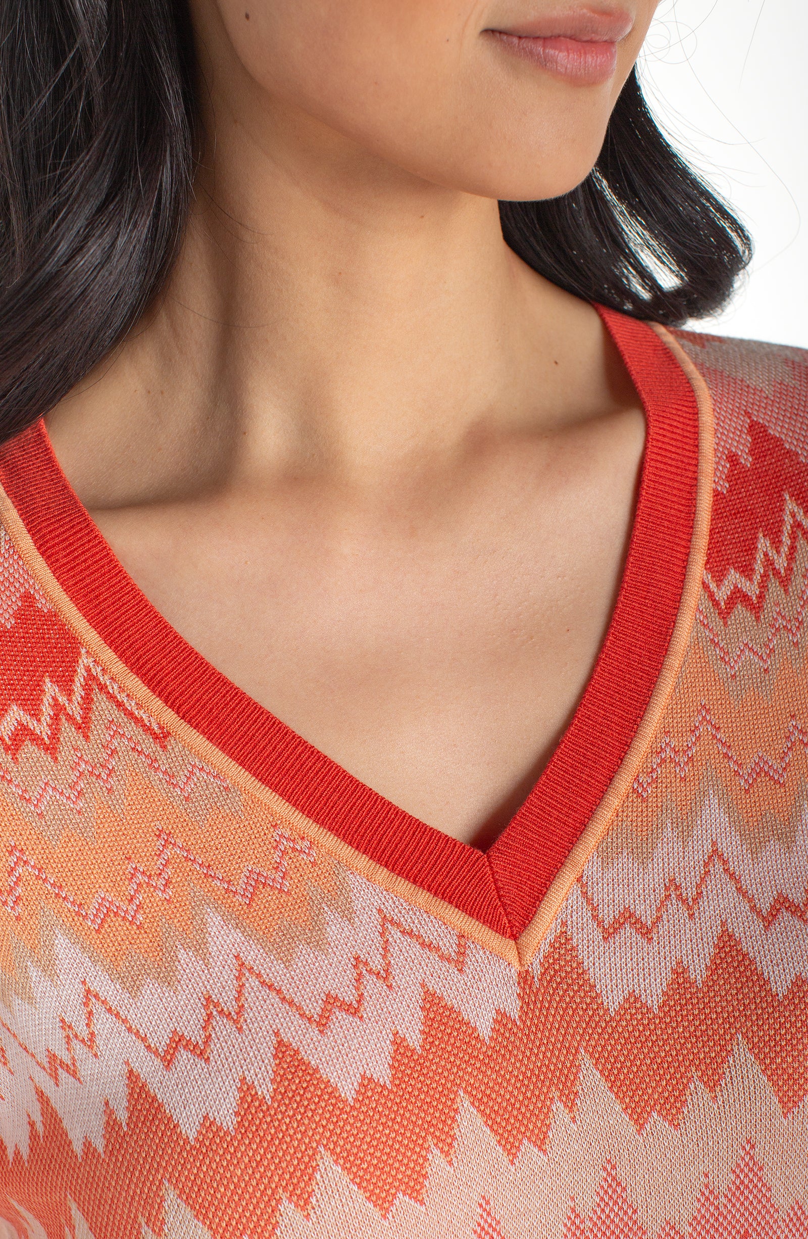 Liverpool 3/4 Sleeve V Neck Chevron Sweater at ooh la la! in Grapevine TX 76051