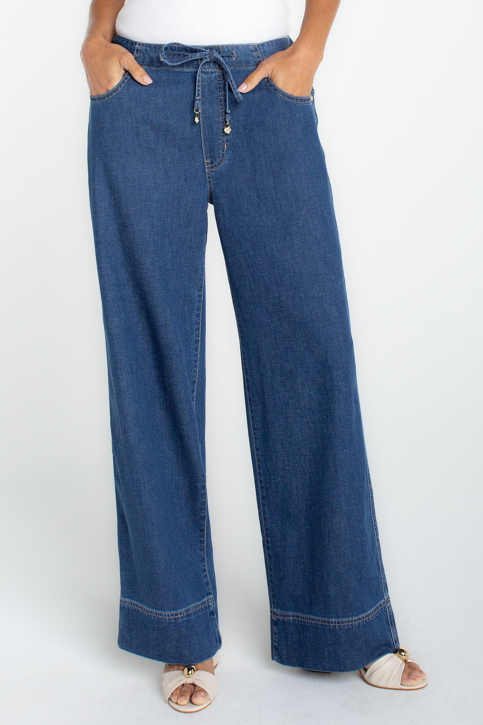 Liverpool Tie Waist Wide Leg Jeans at ooh la la! in Grapevine TX 76051