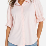 Liverpool Elbow Puff Sleeve Snap Front Shirt in light pink at Ooh La La! in Grapevine TX 76051