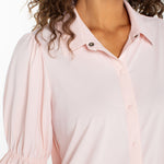 Liverpool Elbow Puff Sleeve Snap Front Shirt in light pink at Ooh La La! in Grapevine TX 76051