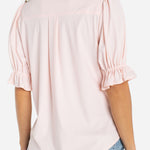 Liverpool Elbow Puff Sleeve Snap Front Shirt in light pink at Ooh La La! in Grapevine TX 76051