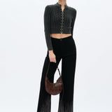 Mid Rise Sequin Wide Leg Jeans in black at ooh la la! in Grapevine TX 76051