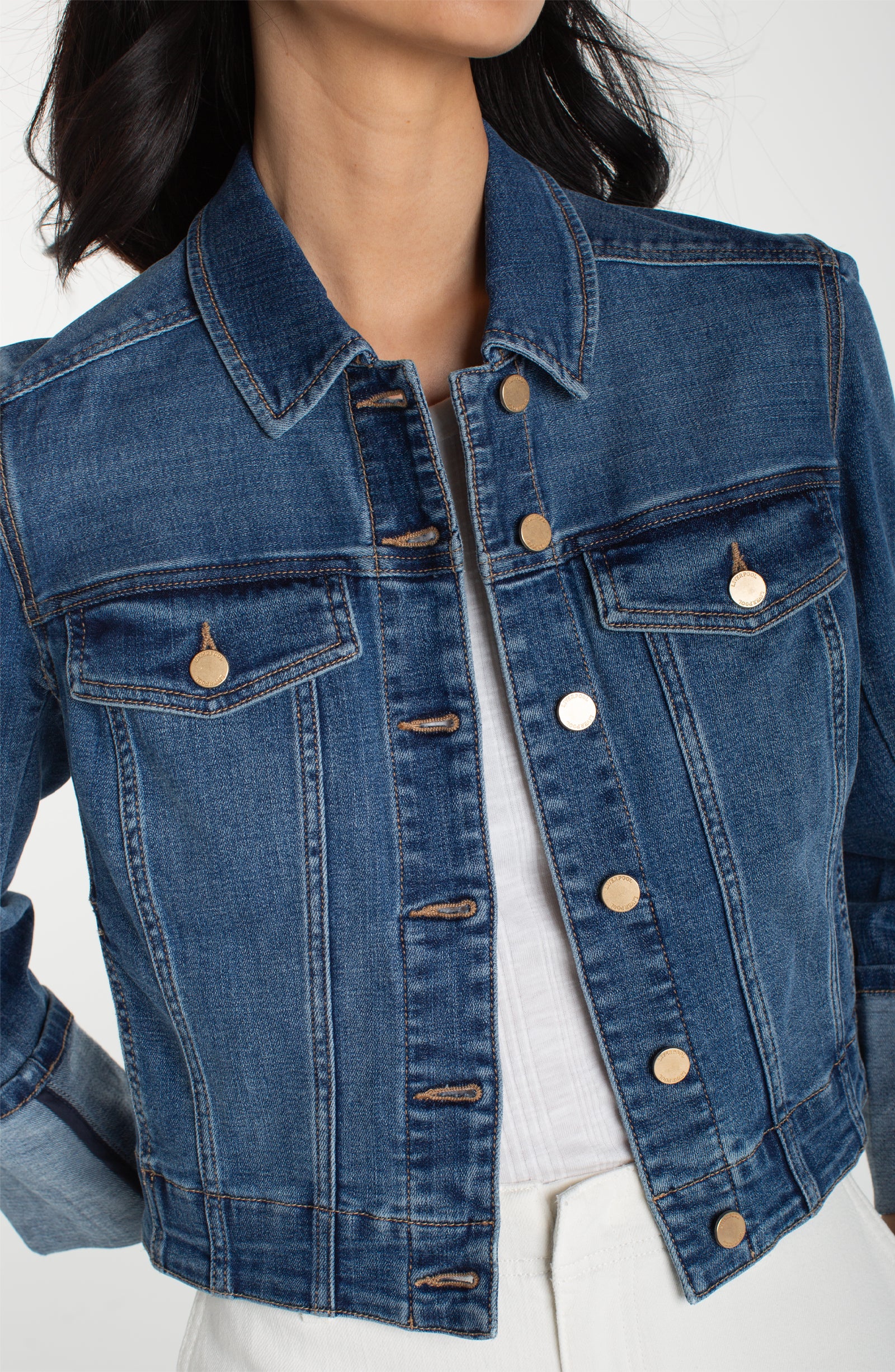 Liverpool Bracelet Length High Cuff Trucker Jacket at ooh la la! in Grapevine TX 76051