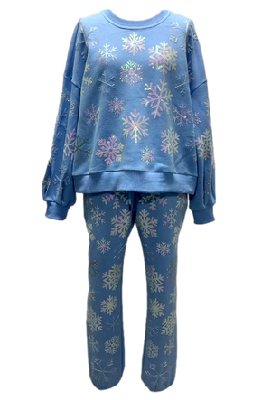 Queen of Sparkles Light Blue Iridescent Snowflakes Sweatshirt at ooh la la! in Grapevine TX 76051