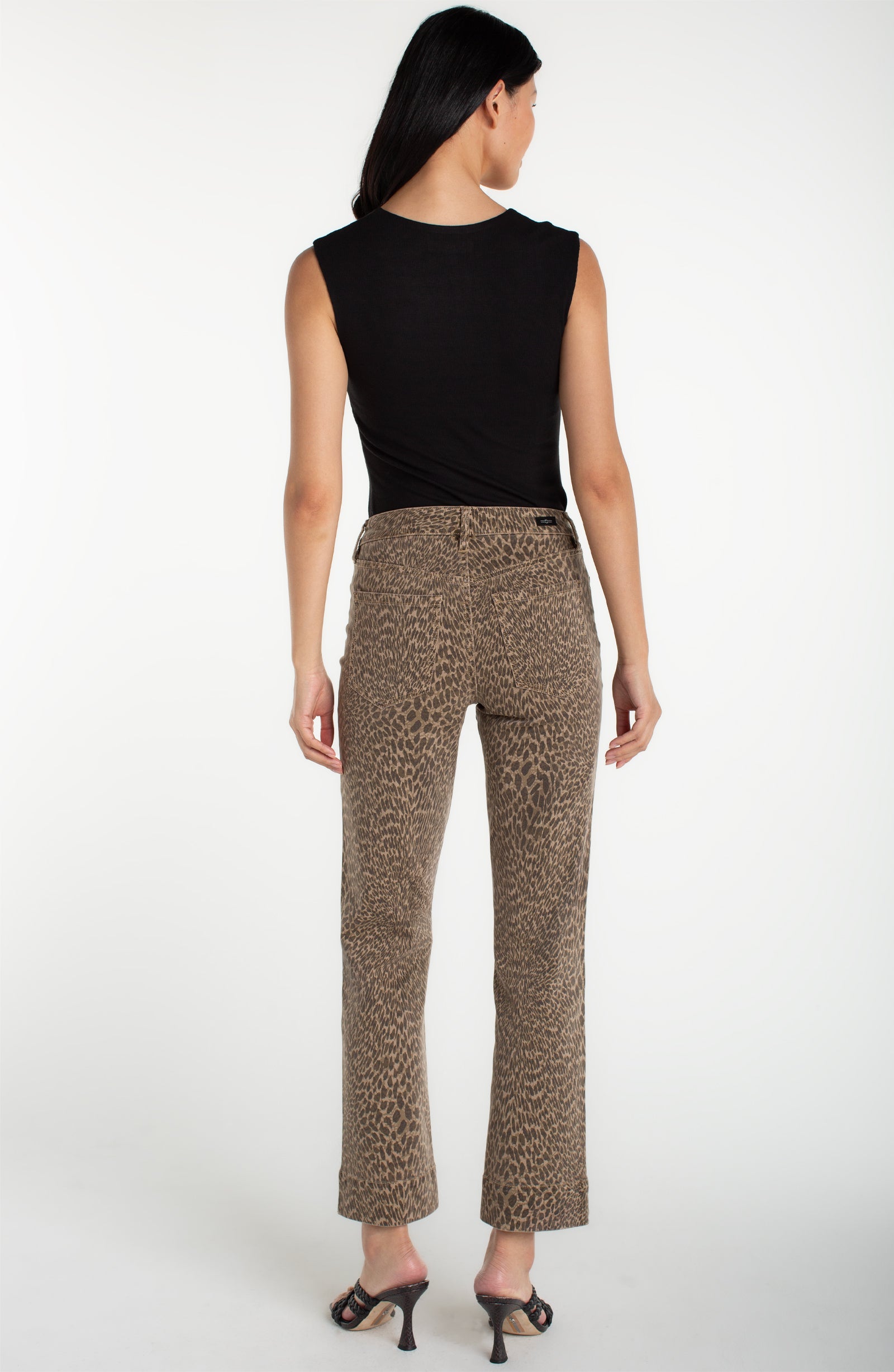 Liverpool Kennedy Straight Jeans with Wide Hem - Khaki Abstract Animal at ooh la la! in Grapevine TX 76051
