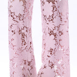 Lavender pink Wide leg jeans, floral lace denim, rhinestone jeans, high rise wide leg, pastel yellow jeans, pink lace jeans, statement denim, women’s high stretch jeans. at ooh la la! in Grapevine TX 76051