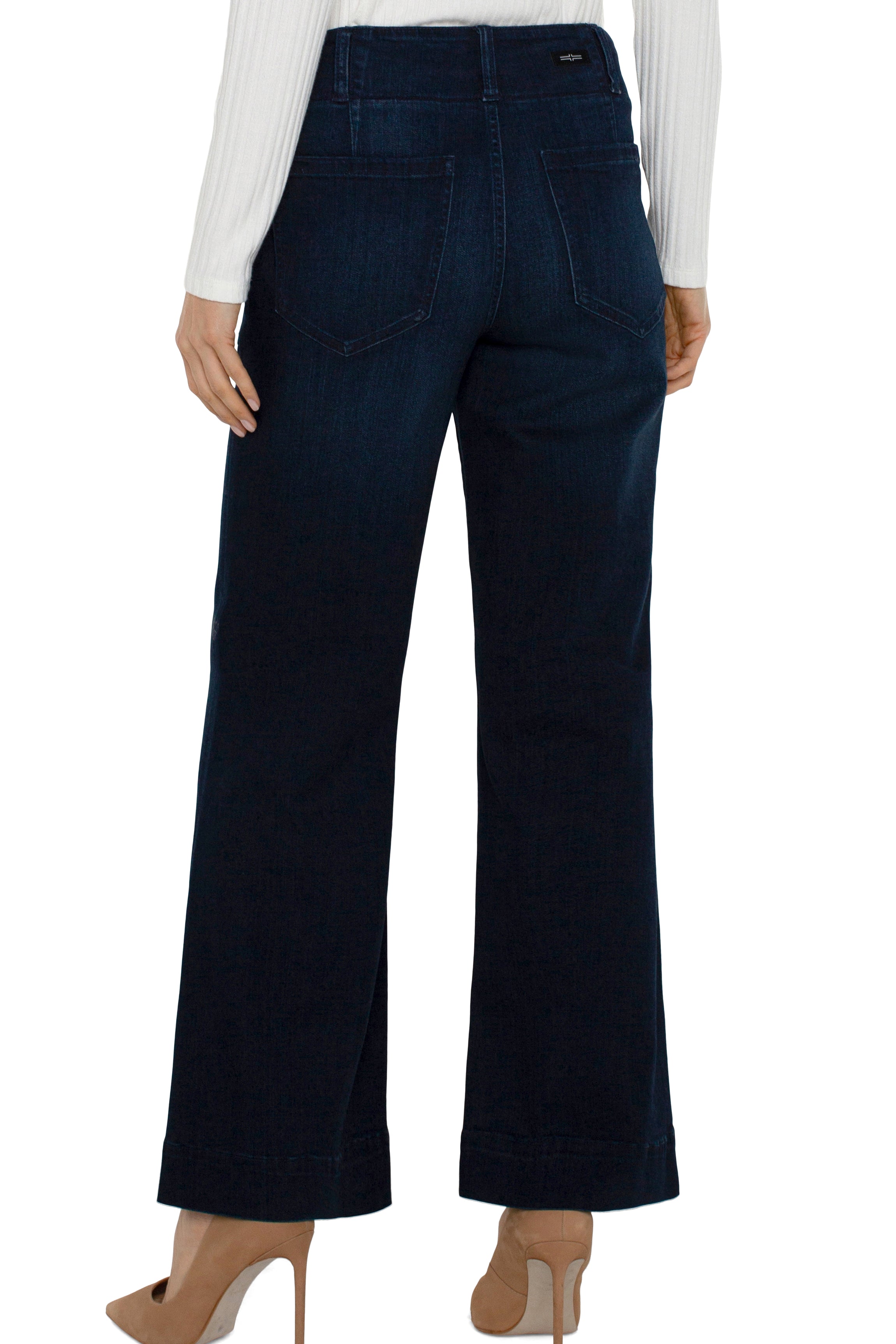 Liverpool Los Angeles, wide leg jeans, patch pocket denim, high rise wide leg, women's designer jeans, indigo wide leg, soft denim, modal cotton jeans, comfortable trousers at ooh la la! in Grapevine TX 76051