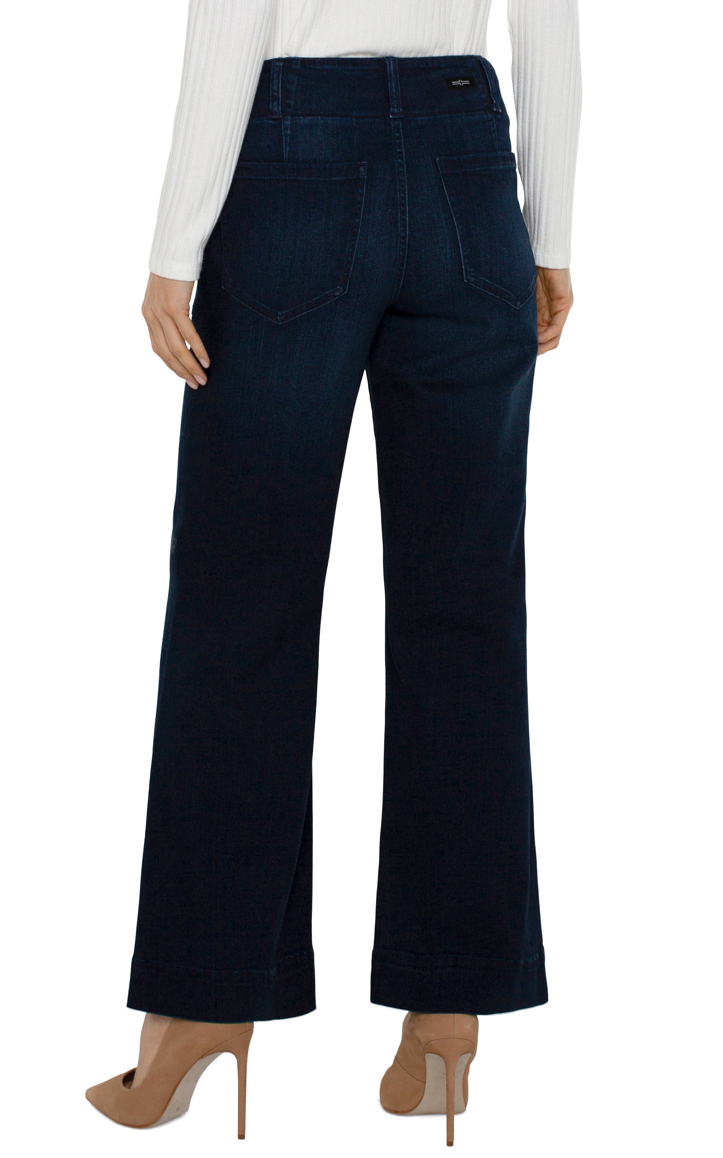 Liverpool Los Angeles, wide leg jeans, patch pocket denim, high rise wide leg, women's designer jeans, indigo wide leg, soft denim, modal cotton jeans, comfortable trousers at ooh la la! in Grapevine TX 76051