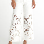 Liverpool Stride Wide Leg Jeans with Floral Cutwork- Ivory Bloom at ooh la la! in Grapevine TX 76051
