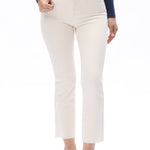 Off-white jeans, mid-rise straight leg, raw hem denim, women’s stretch jeans, cropped straight jeans, white denim trousers, chic casual wear. at ooh la la in Grapevine TX 76051