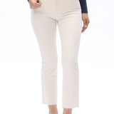 Off-white jeans, mid-rise straight leg, raw hem denim, women’s stretch jeans, cropped straight jeans, white denim trousers, chic casual wear. at ooh la la in Grapevine TX 76051