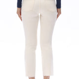 Off-white jeans, mid-rise straight leg, raw hem denim, women’s stretch jeans, cropped straight jeans, white denim trousers, chic casual wear. at ooh la la in Grapevine TX 76051