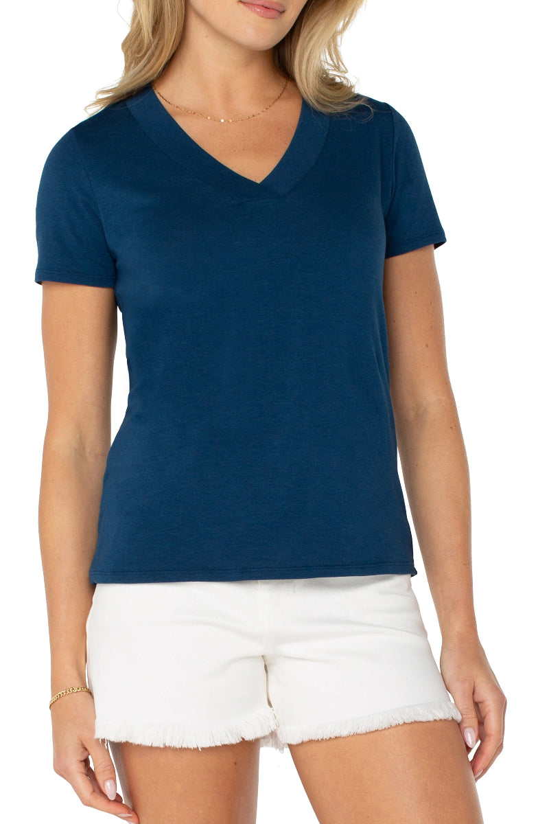 Liverpool Short Sleeve V-Neck Tee in celestial blue at ooh la la! in grapevine TX 76051