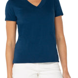 Liverpool Short Sleeve V-Neck Tee in celestial blue at ooh la la! in grapevine TX 76051