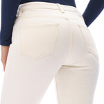 Off-white jeans, mid-rise straight leg, raw hem denim, women’s stretch jeans, cropped straight jeans, white denim trousers, chic casual wear. at ooh la la in Grapevine TX 76051