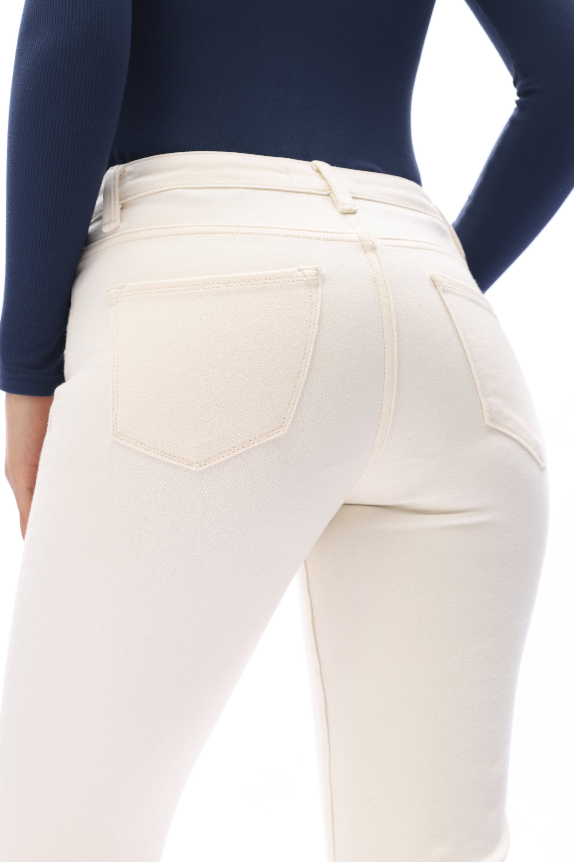 Off-white jeans, mid-rise straight leg, raw hem denim, women’s stretch jeans, cropped straight jeans, white denim trousers, chic casual wear. at ooh la la in Grapevine TX 76051