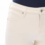 Off-white jeans, mid-rise straight leg, raw hem denim, women’s stretch jeans, cropped straight jeans, white denim trousers, chic casual wear. at ooh la la in Grapevine TX 76051