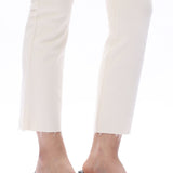 Off-white jeans, mid-rise straight leg, raw hem denim, women’s stretch jeans, cropped straight jeans, white denim trousers, chic casual wear. at ooh la la in Grapevine TX 76051